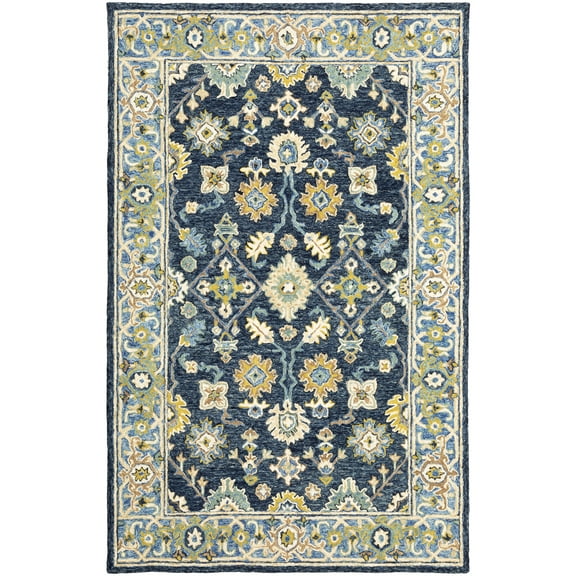 Moretti Dulce Area Rug 28405 Traditional Navy Bulbs Vines 10' x 13' Rectangle