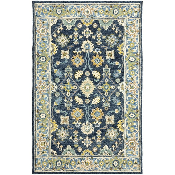 Moretti Dulce Area Rug 28405 Traditional Navy Bulbs Vines 8' x 10' Rectangle