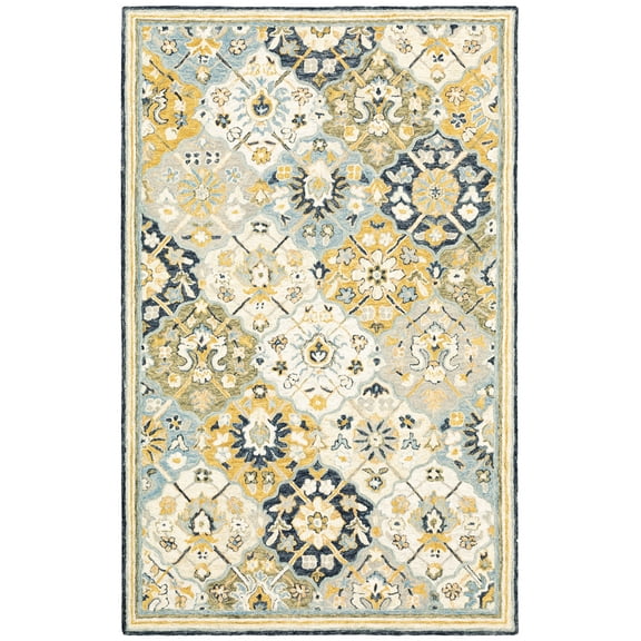 Moretti Dulce Area Rug 28406 Casual Blue Scrolls Bulbs 5' x 8' Rectangle