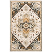 Moretti Dulce Area Rug 28407 Traditional Ivory Petals Vines 3 6" x 5 6" Rectangle