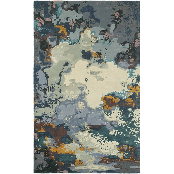 Moretti Dust Area Rug 21903 Blue Splotches Distressed 5' x 8' Rectangle