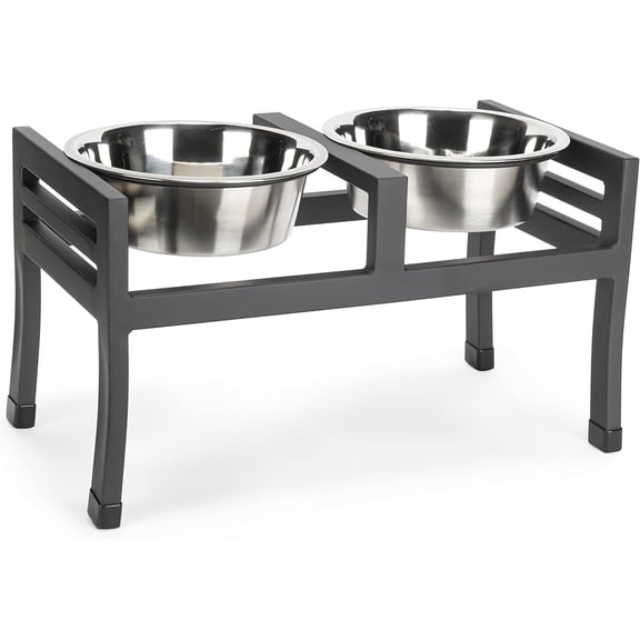 Moretti Elevated Dog Diner - 12" - 3 Qt Bowls - Black