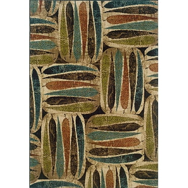 Moretti Falcon Area Rug 2031A Ivory Leaves Squares 10' x 13' Rectangle