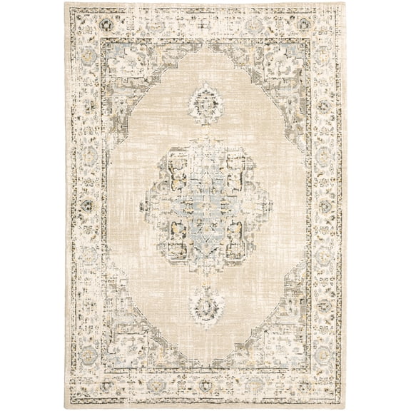 Moretti Glow Area Rug 303D0 Traditional Beige Bordered Distressed 2' 6" x 12' Rectangle