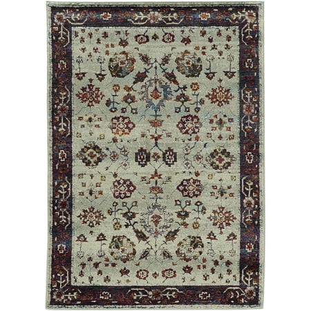 Moretti Glow Area Rug 6842D Stone Leaves Scrolls 6' 7" x 9' 6" Rectangle