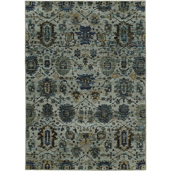 Moretti Glow Area Rug 7120A Blue Scrolls Vines 6' 7" x 9' 6" Rectangle