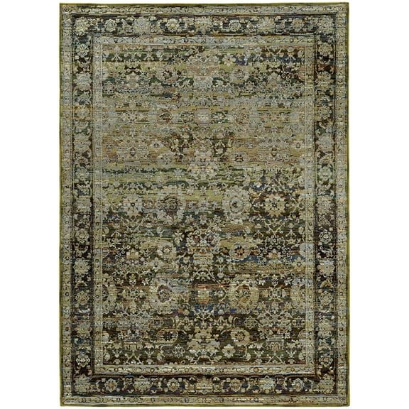 Moretti Glow Area Rug 7125C Casual Green Rings Scrolls 7' 10" x 7' 10' Round