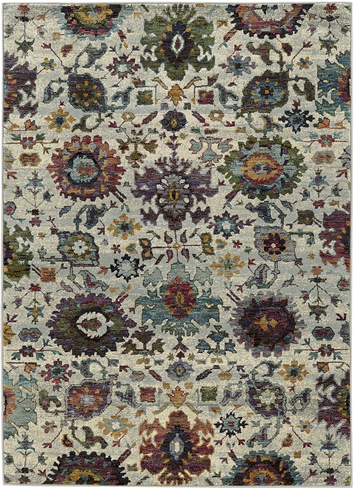 Moretti Glow Area Rug 7129A Stone Buds Bulbs 6' 7