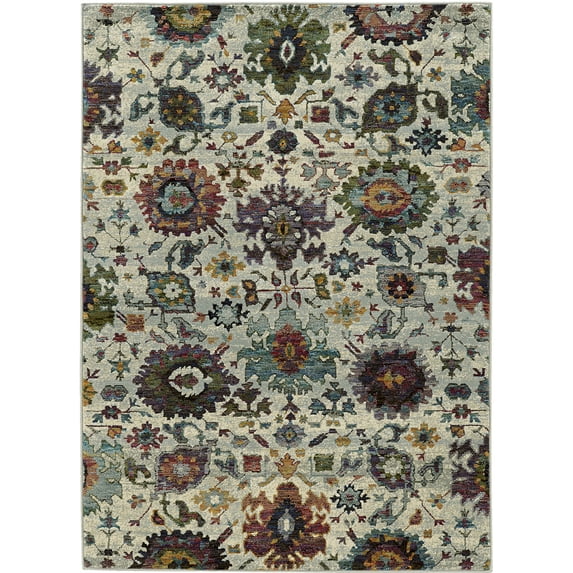 Moretti Glow Area Rug 7129A Stone Buds Bulbs 8' 6" x 11' 7" Rectangle