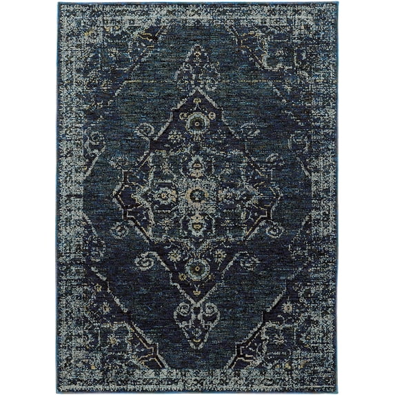 Moretti Glow Area Rug 7135F Casual Blue Bordered Curls 7' 10" x 10' 10" Rectangle