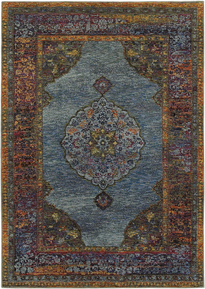 Handmade Rectangular Blue Synthetic Floral Area Rug