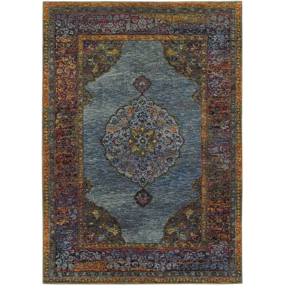 Moretti Glow Area Rug 7139A Blue Rings Petals 6' 7" x 9' 6" Rectangle