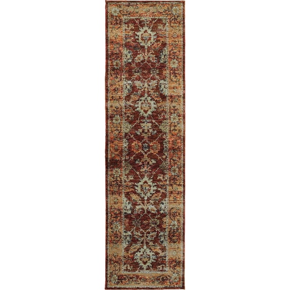 Moretti Glow Area Rug 7154A Casual Red Scrolls Floral 2' 6" x 12' Rectangle