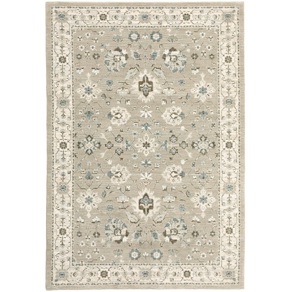 Moretti Glow Area Rug 8930L Traditional Beige Bordered Dots 3' 3" x 5' 2" Rectangle