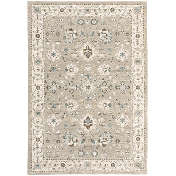 Moretti Glow Area Rug 8930L Traditional Beige Bordered Dots 5' 3" x  7' 3" Rectangle