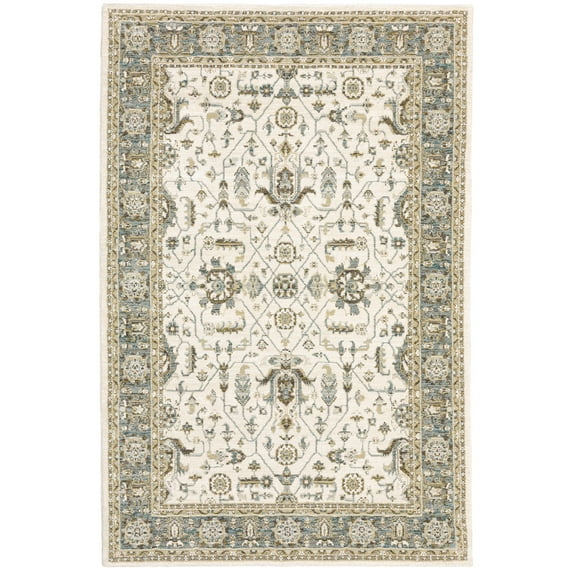 Moretti Glow Area Rug 9537P Traditional Ivory Rings Bulbs 6' 7" x 9' 6" Rectangle