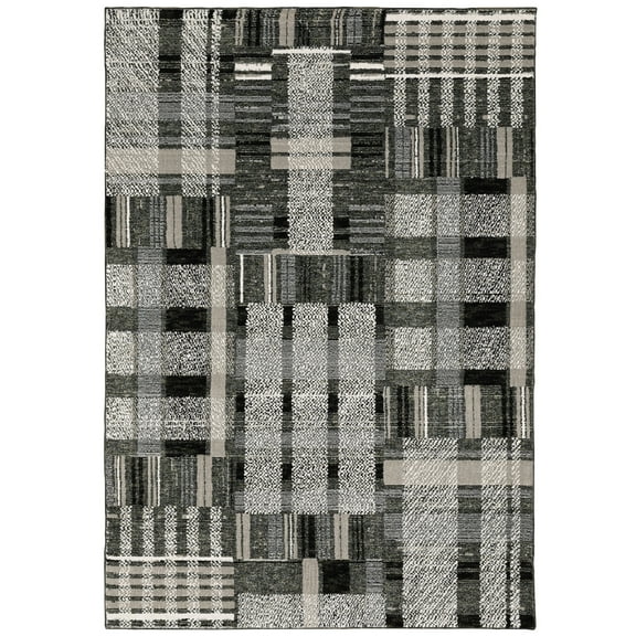 Moretti Hadron Area Rug 752C0 Casual Black Banded Bars 2' 3" x 8' Rectangle