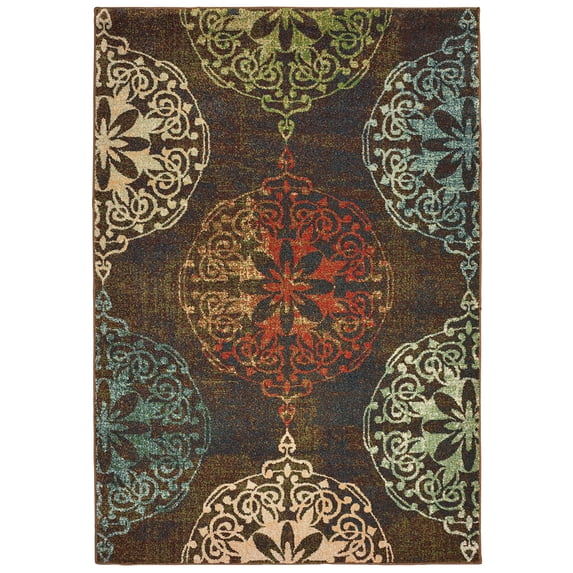 Moretti Hearth Area Rug 8522C Casual Brown Rings Petals