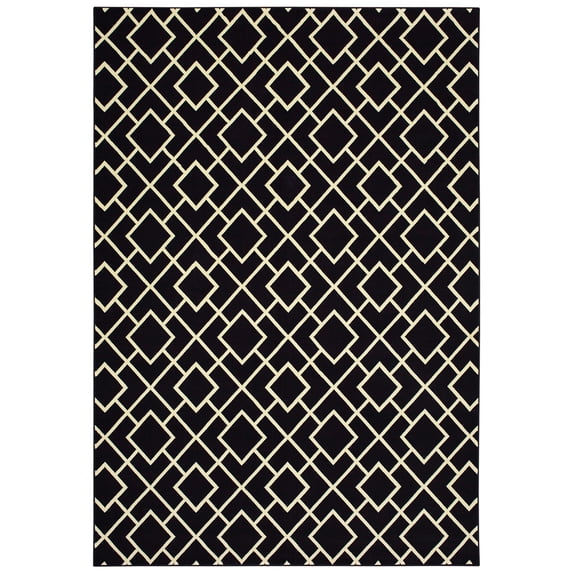 Moretti Henry Area Rug 8123B Black Lines Diamonds 9' 10" x 12' 10" Rectangle