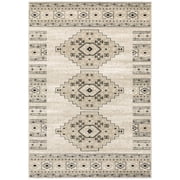 Moretti Homestead Area Rug 643A0 Casual Ivory Rings Petals 3 10" x 5 5" Rectangle
