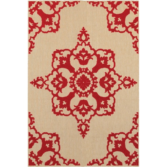 Moretti Loyalty Area Rug 097R9 Sand Outdoor Medallions 6' 7" x 9' 6" Rectangle
