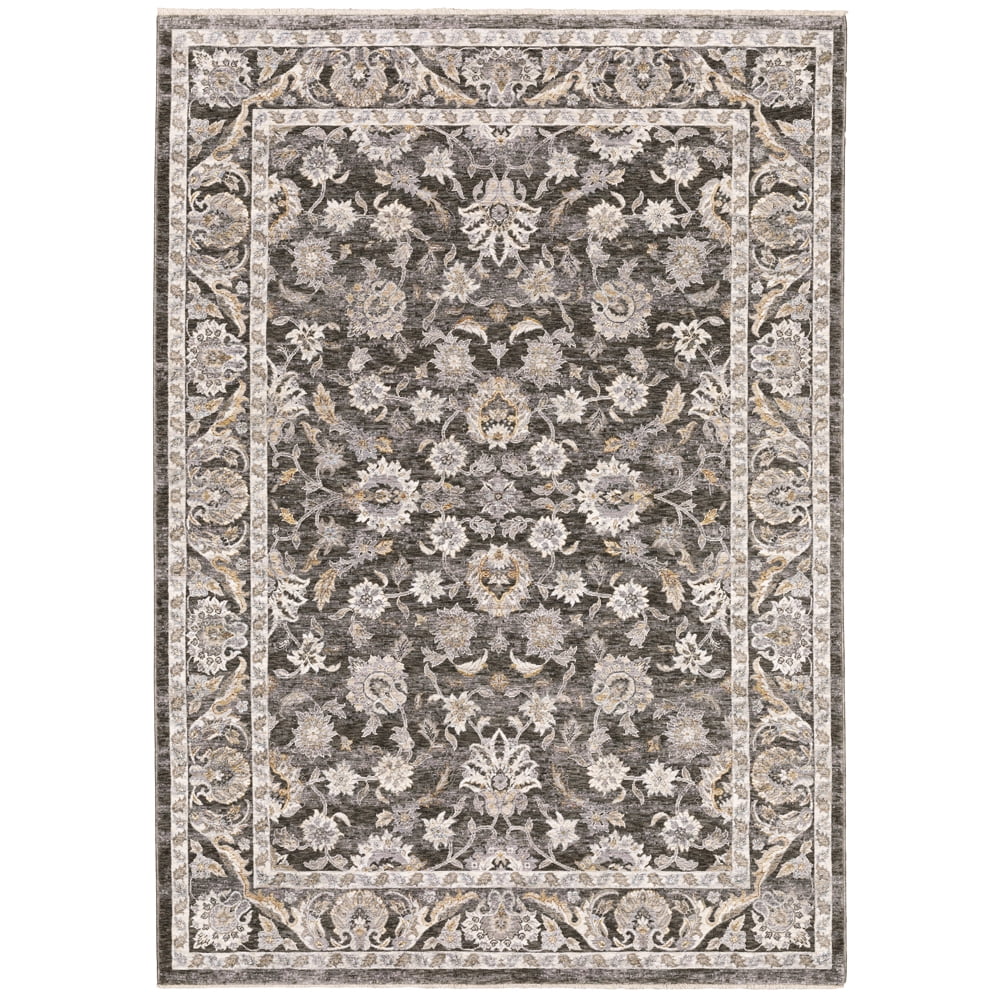 Gray and Ivory Synthetic Rectangular Area Rug 6'7" x 9'6"