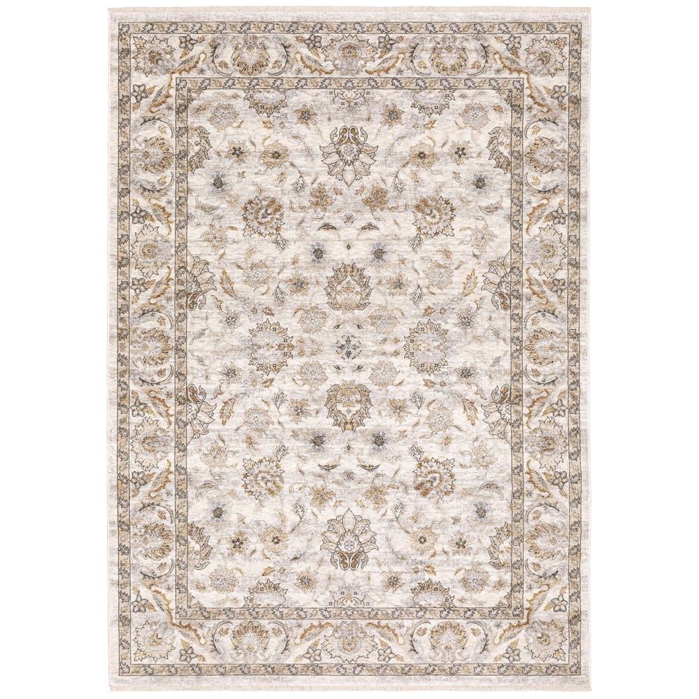 Ivory and Grey Tufted Rectangular Synthetic Area Rug 6'7" x 9'6"