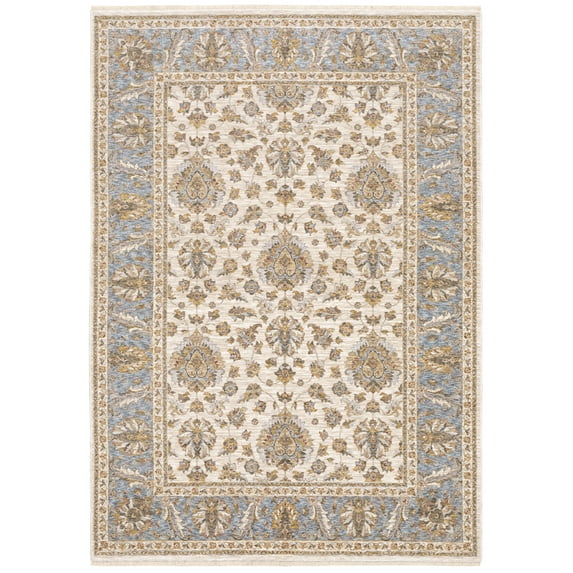 Moretti Movement Area Rug 5091Z Traditional Ivory Half-Brick Scrolls 6' 7" x 9' 6" Rectangle