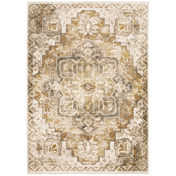 Moretti Movement Area Rug 661C1 Casual Gold Bulbs Bordered 5' 3" x 7' 6" Rectangle