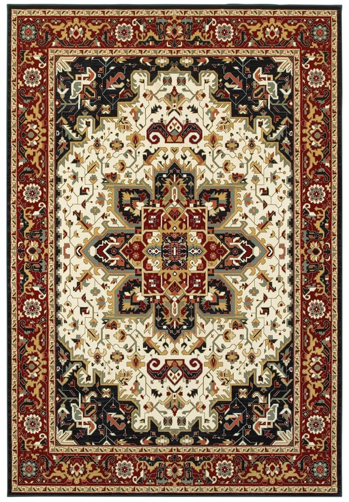 Kashan Red and Alabaster Synthetic Rectangular Area Rug