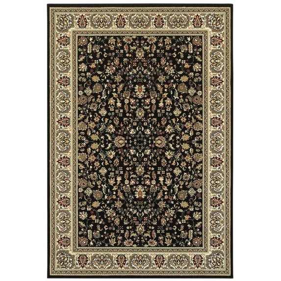 Moretti Nepal Area Rug 108B1 Black Vines Bulbs 9' 10" x 12' 10" Rectangle