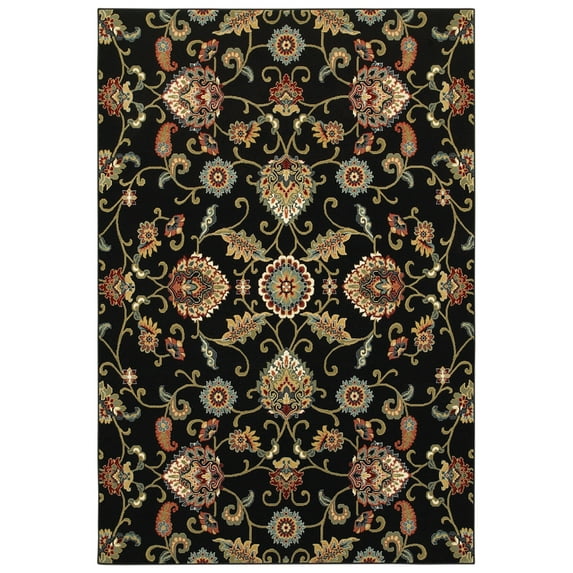 Moretti Nepal Area Rug 9946K Black Scrolls Borderless 1' 10" x 3' Rectangle