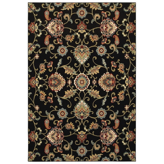 Moretti Nepal Area Rug 9946K Black Scrolls Borderless 2' 3" x 7' 6" Rectangle