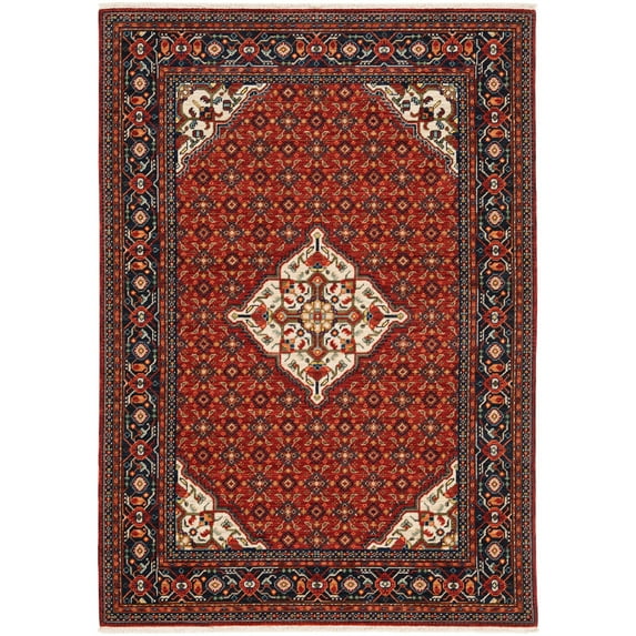 Moretti Overture Area Rug 001C6 Traditional Red Diagonals Medallion 5' 3" x 7' 6" Rectangle