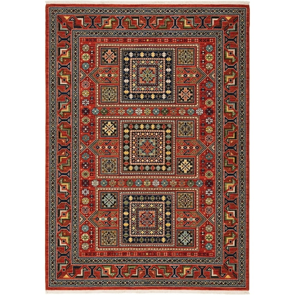 Moretti Overture Area Rug 002C6 Traditional Red Blocks Cubes 2' x 3' Rectangle