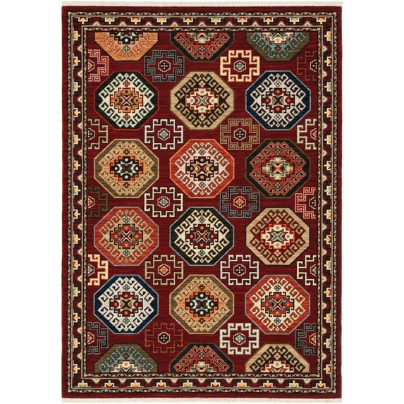 Moretti Overture Area Rug 091R6 Traditional Red Hoops Geometric 5' 3" x 7' 6" Rectangle