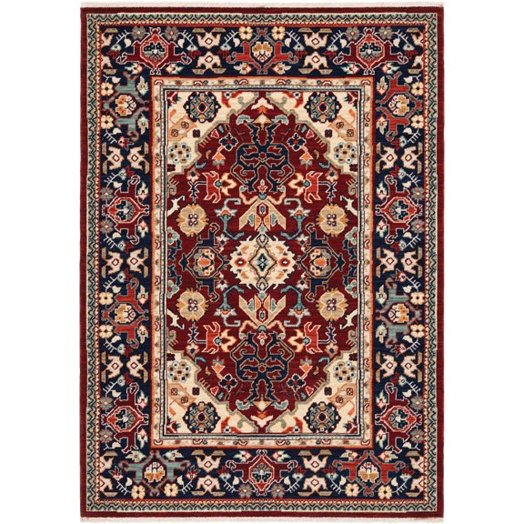Moretti Overture Area Rug 2062R Traditional Red Blocks Rings 3' 3" x 5' Rectangle
