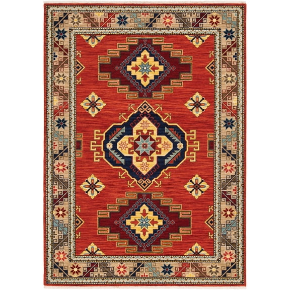 Moretti Overture Area Rug 5504P Traditional Red Bulbs Vines 2' x 6' Rectangle