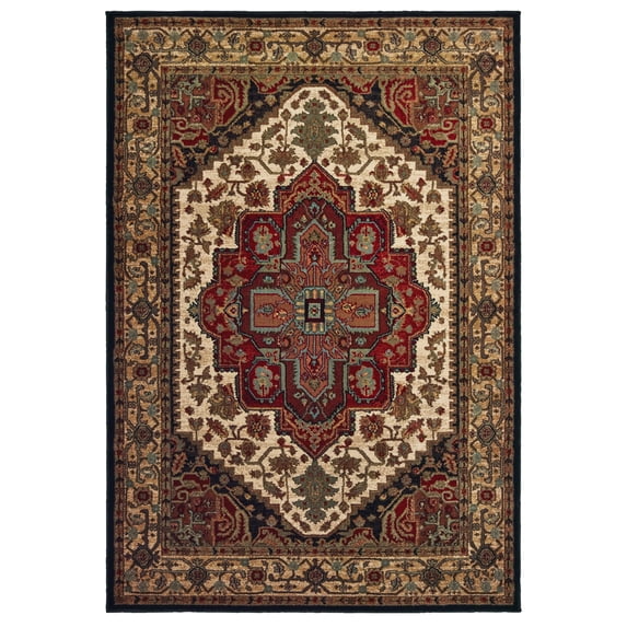 Moretti Pais Area Rug 5100C Traditional Black Bordered Petals 6' 7" x 9' 2" Rectangle