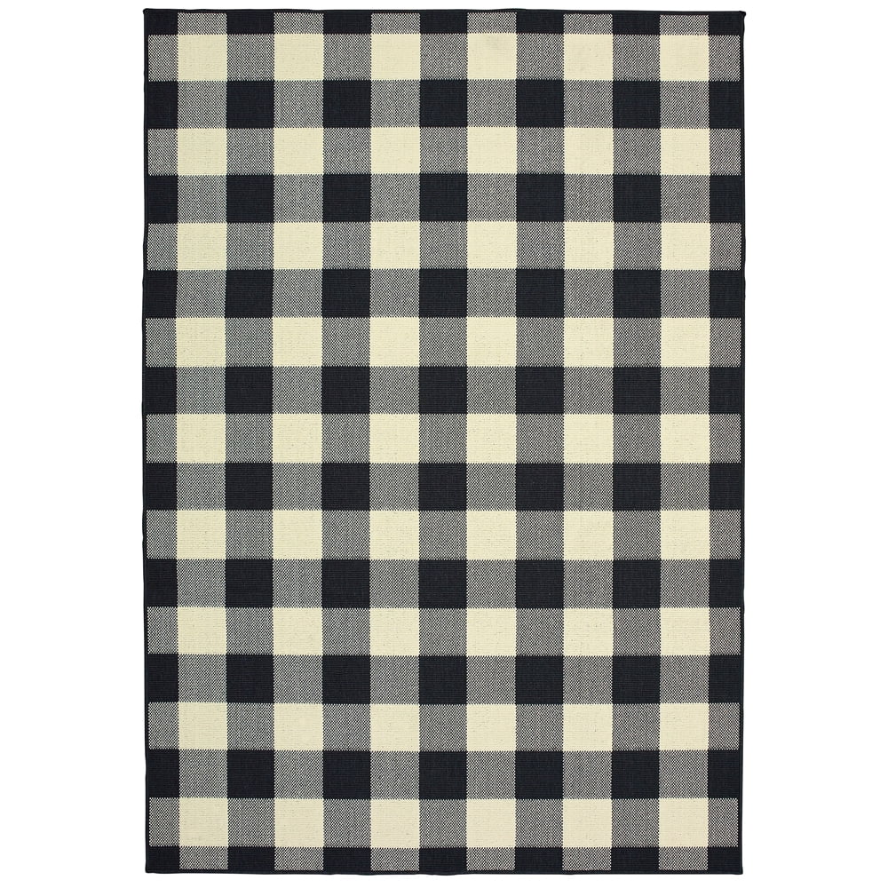 Parker Black and White Checkered Synthetic Rectangular Area Rug