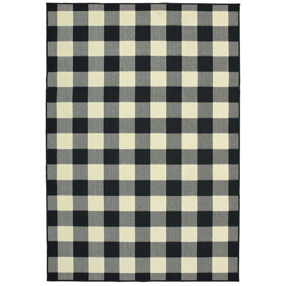 Moretti Parker Area Rug 1932K Black Plaid Country 6' 7" x 9' 6" Rectangle