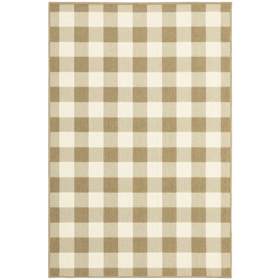 Moretti Parker Area Rug 2598I Outdoor Tan Crosshatch Plaid 6' 7" x 9' 6" Rectangle