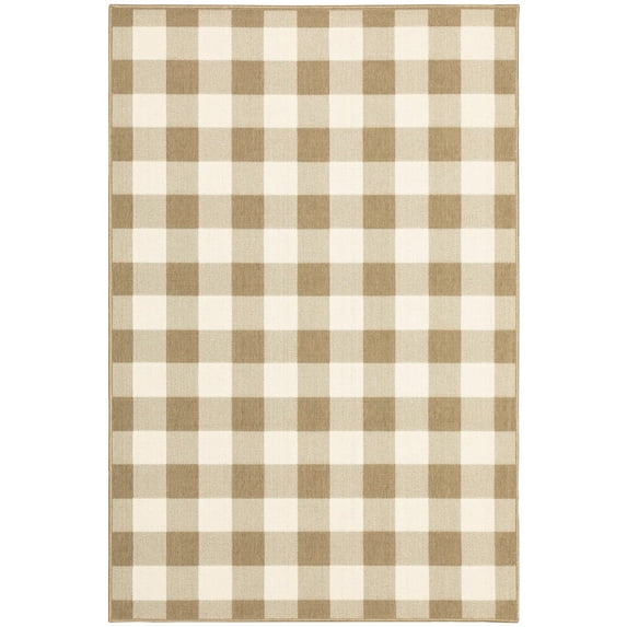 Moretti Parker Area Rug 2598I Outdoor Tan Crosshatch Plaid 7' 10" x 7' 10" Rectangle
