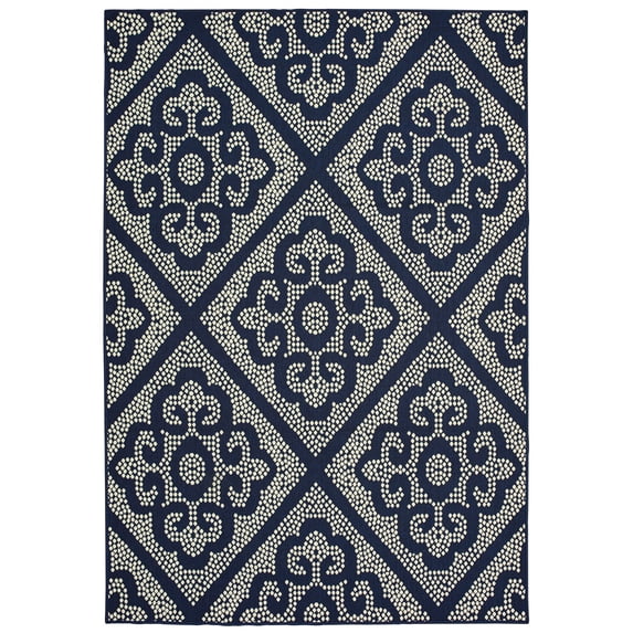 Moretti Parker Area Rug 3804B Navy Dotted Circles 7' 10" x 7' 10" Round