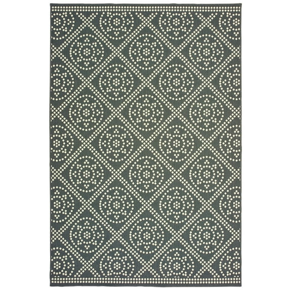 Moretti Parker Area Rug 3969L Grey Rings Petals 6' 7" x 9' 6" Rectangle