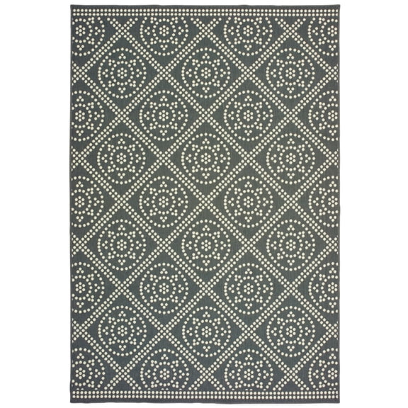 Moretti Parker Area Rug 3969L Outdoor Grey Rings Petals