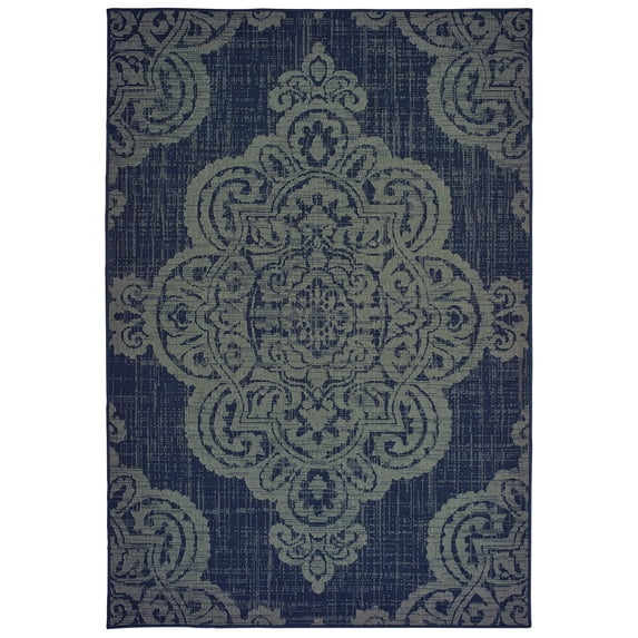 Moretti Parker Area Rug 5929B Outdoor Navy Curves Medallion