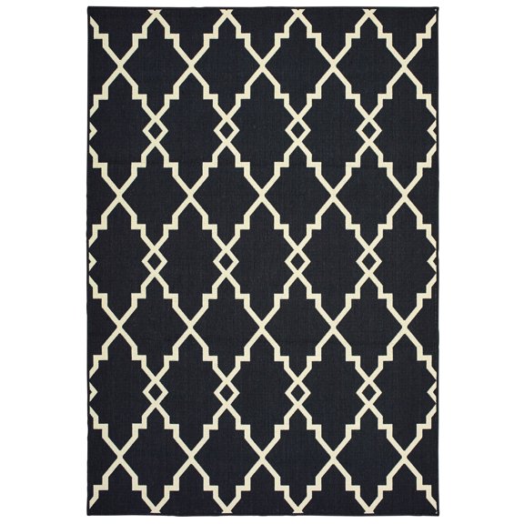 Moretti Parker Area Rug 7763K Outdoor Black Diagonal Jagged