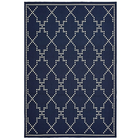 Moretti Parker Area Rug 7765B Outdoor Navy Lines Dotted