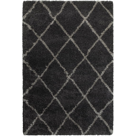 Moretti Reserve Shag Area Rug 090K1 Charcoal Diamonds Diagonal 7' 10" x 10' 10" Rectangle
